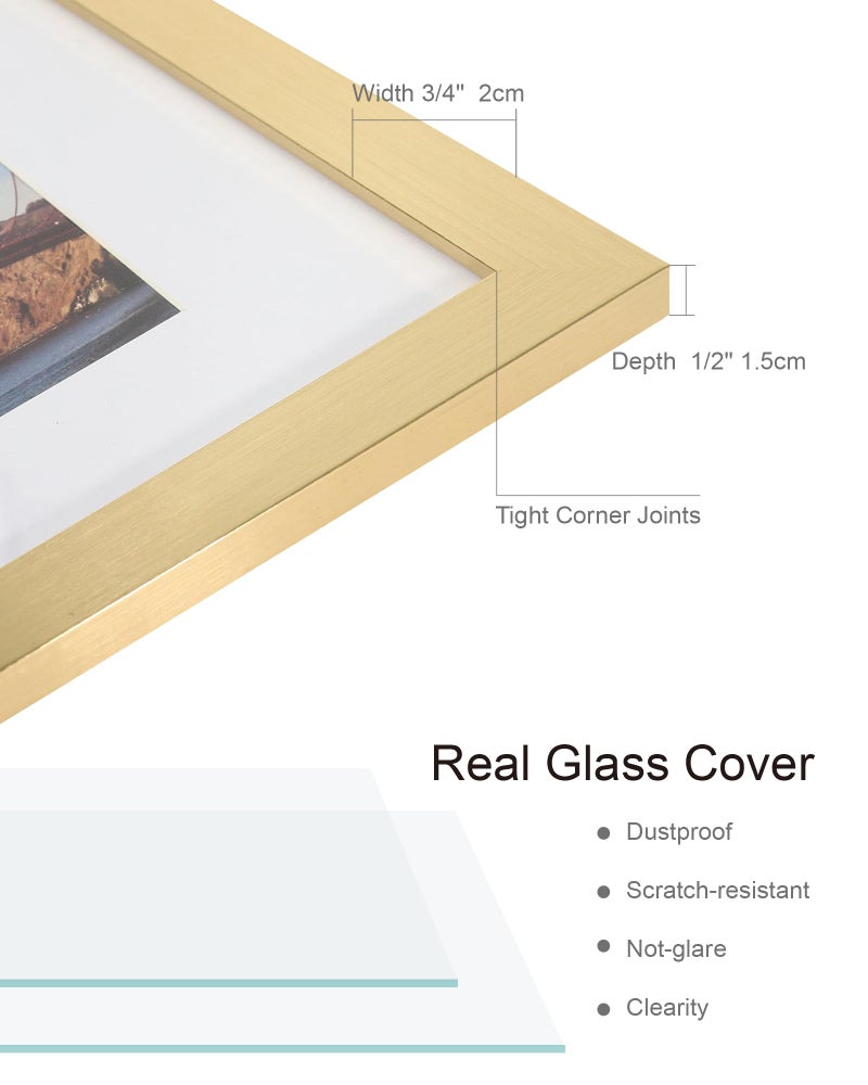 Hongkee 5x7 Picture Frame (4 Pack, Gold) Made of Real Glass and Wooden Frame - Display Pictures 4x6 with Mat or 5x7 Without Mat, 5 by 7 Photo Frames TableTop Display and Wall Mounting - Image 3