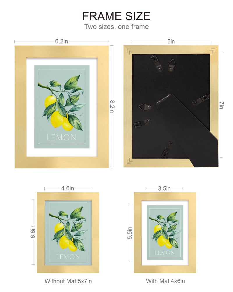 Hongkee 5x7 Picture Frame (4 Pack, Gold) Made of Real Glass and Wooden Frame - Display Pictures 4x6 with Mat or 5x7 Without Mat, 5 by 7 Photo Frames TableTop Display and Wall Mounting - Image 2