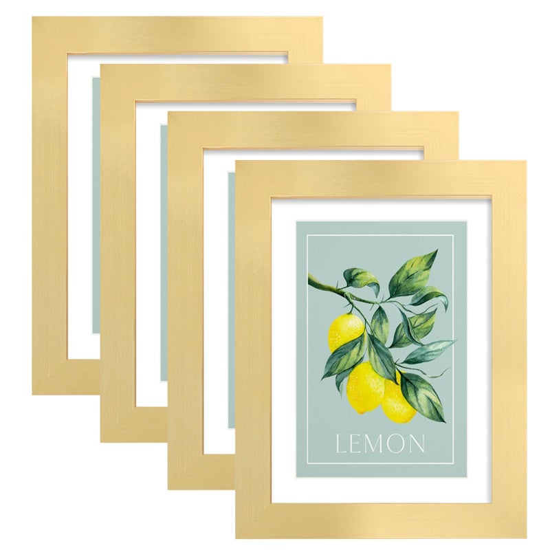 Hongkee 5x7 Picture Frame (4 Pack, Gold) Made of Real Glass and Wooden Frame - Display Pictures 4x6 with Mat or 5x7 Without Mat, 5 by 7 Photo Frames TableTop Display and Wall Mounting - Image 1