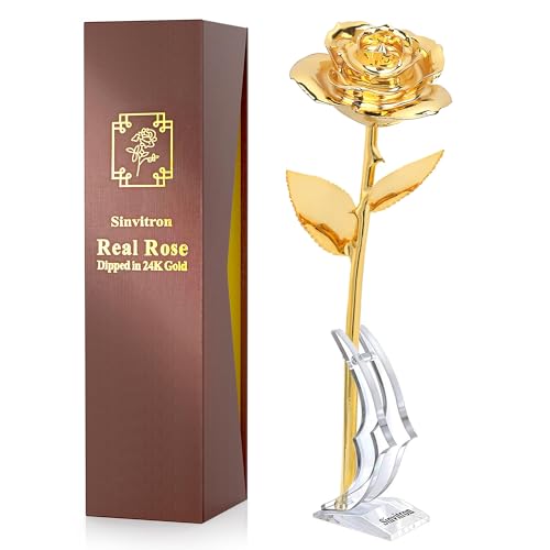 Sinvitron Gold Dipped Rose Real 24K Gold Rose, Hand Dipped One of a Kind Golden Roses, Romantic Gifts for Women on Valentines Day, Anniversary Mother’s Day (Golden) - Image 1