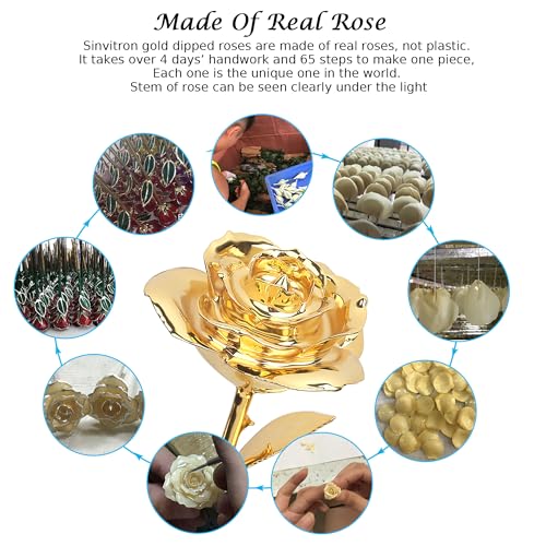 Sinvitron Gold Dipped Rose Real 24K Gold Rose, Hand Dipped One of a Kind Golden Roses, Romantic Gifts for Women on Valentines Day, Anniversary Mother’s Day (Golden) - Image 4