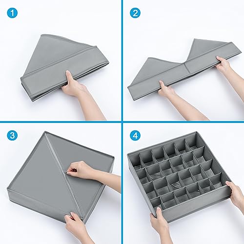 Easortm Sock Organizer 4 Pack, 24 Cell Underwear Organizer Foldable Underwear Storage, Sock and Underwear Drawer Organizer for Socks Ties Underwear Belts. (Grey) - Image 3