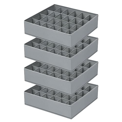 Easortm Sock Organizer 4 Pack, 24 Cell Underwear Organizer Foldable Underwear Storage, Sock and Underwear Drawer Organizer for Socks Ties Underwear Belts. (Grey) - Image 1