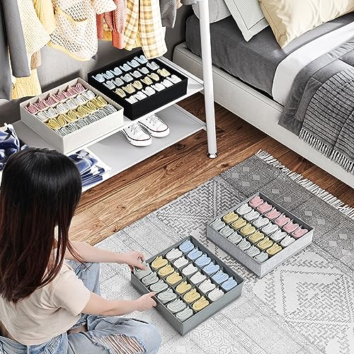 Easortm Sock Organizer 4 Pack, 24 Cell Underwear Organizer Foldable Underwear Storage, Sock and Underwear Drawer Organizer for Socks Ties Underwear Belts. (Grey) - Image 4