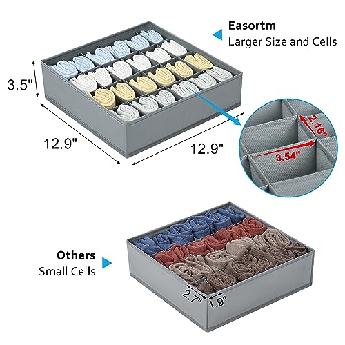 Easortm Sock Organizer 4 Pack, 24 Cell Underwear Organizer Foldable Underwear Storage, Sock and Underwear Drawer Organizer for Socks Ties Underwear Belts. (Grey) - Image 2