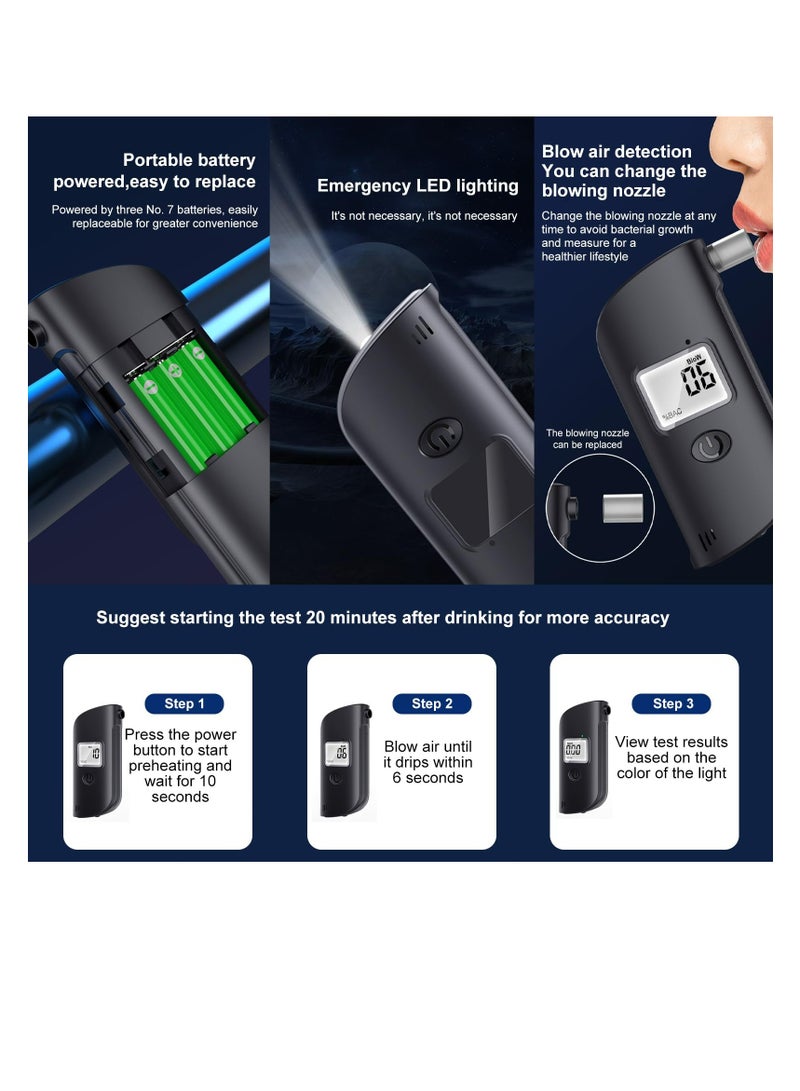 Portable Breathalyzer, Digital LCD Screen Breathalyzer, Breath Analyzer Tester with LED Light, High Accuracy and Fast Results Detector, Black - Image 2