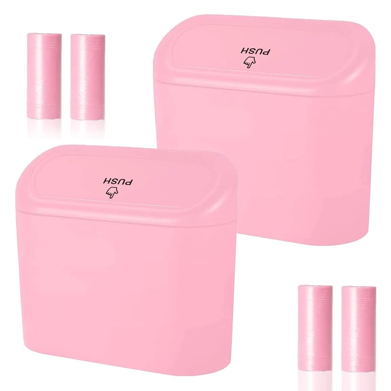 Tulsondai Car Trash Can,2 Packs Mini Trash Can Hanging Portable Car Bin with 4 roll Disposable Trash Bag for Vehicle, Home, Office (2pcs Pink) - Image 1