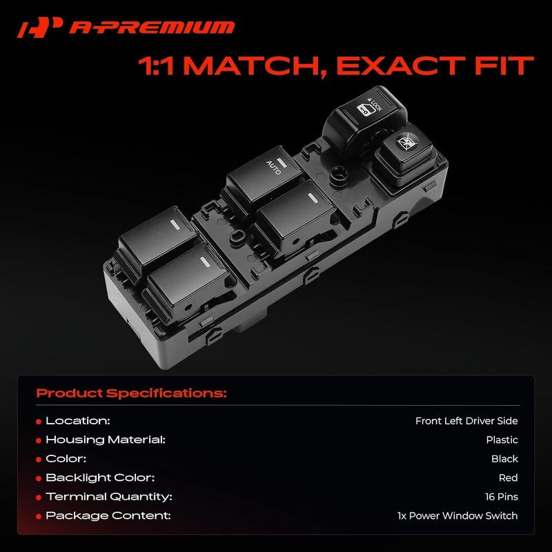 A-Premium Master Power Window Switch Compatible with Kia Sorento 2011 2012 2013 2014, Front Left Driver Side - Image 3