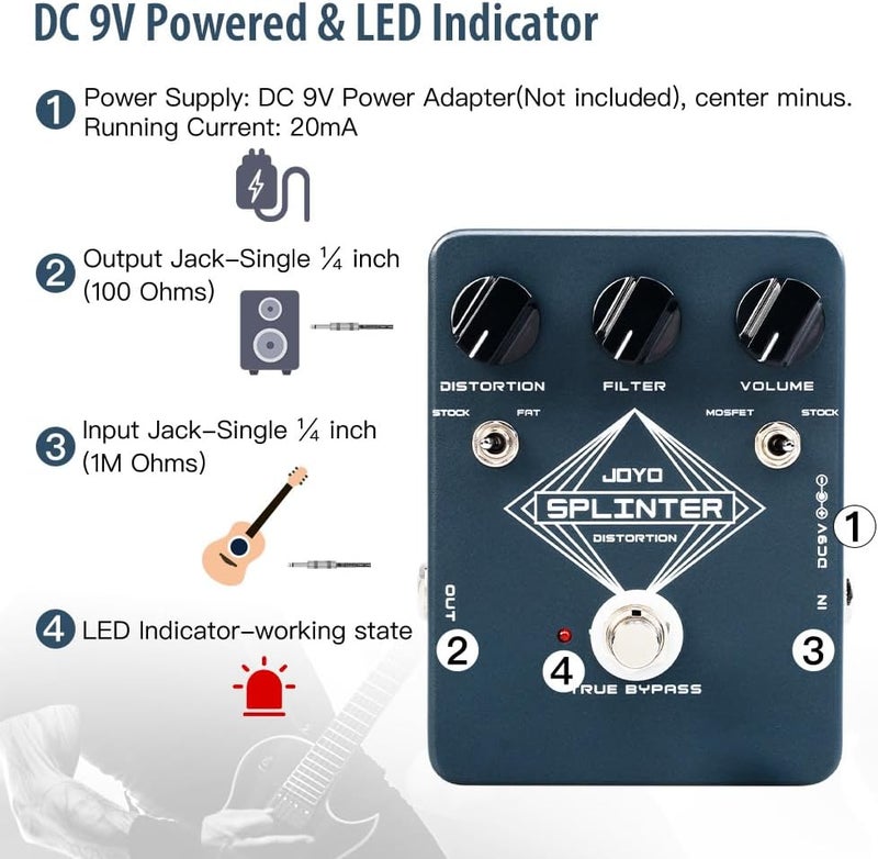 جويو دواسة تأثير تشويه الجيتار JOYO مع خيار MOSFET و FAT Clipping Boost تشويه سميك - تجاوز حقيقي (SPLINTER JF-21) - Image 3
