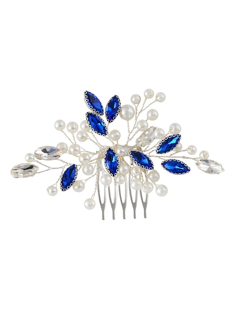 Alilang Alilang Crystal Bride Wedding Hair Comb Silver Pearl Bridal Hair Clip Blue Rhinestone Hair Piece Hair Accessories 
