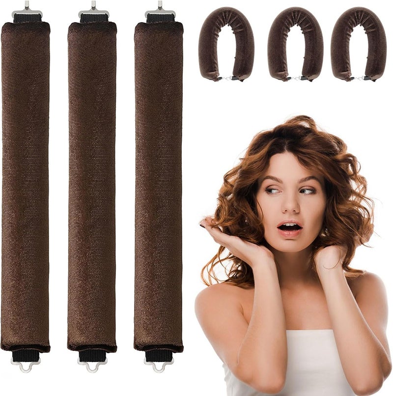 WALLFID 3Pcs Heatless CurlersHair Rollers for Long HairHair tools for wavy hair curler stylingOvernight Heatless Hair CurlersDIY Hair Styling Appliances Brown