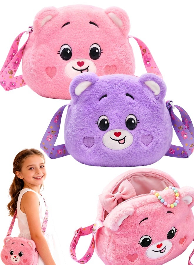 2 PCS Little Girls Handbag & Shoulder Bags, Plush Bear Girls Cross Body Bag, Cute Kids Handbags, Crossbody Bag For Girl Children Toddler Teens - Image 1