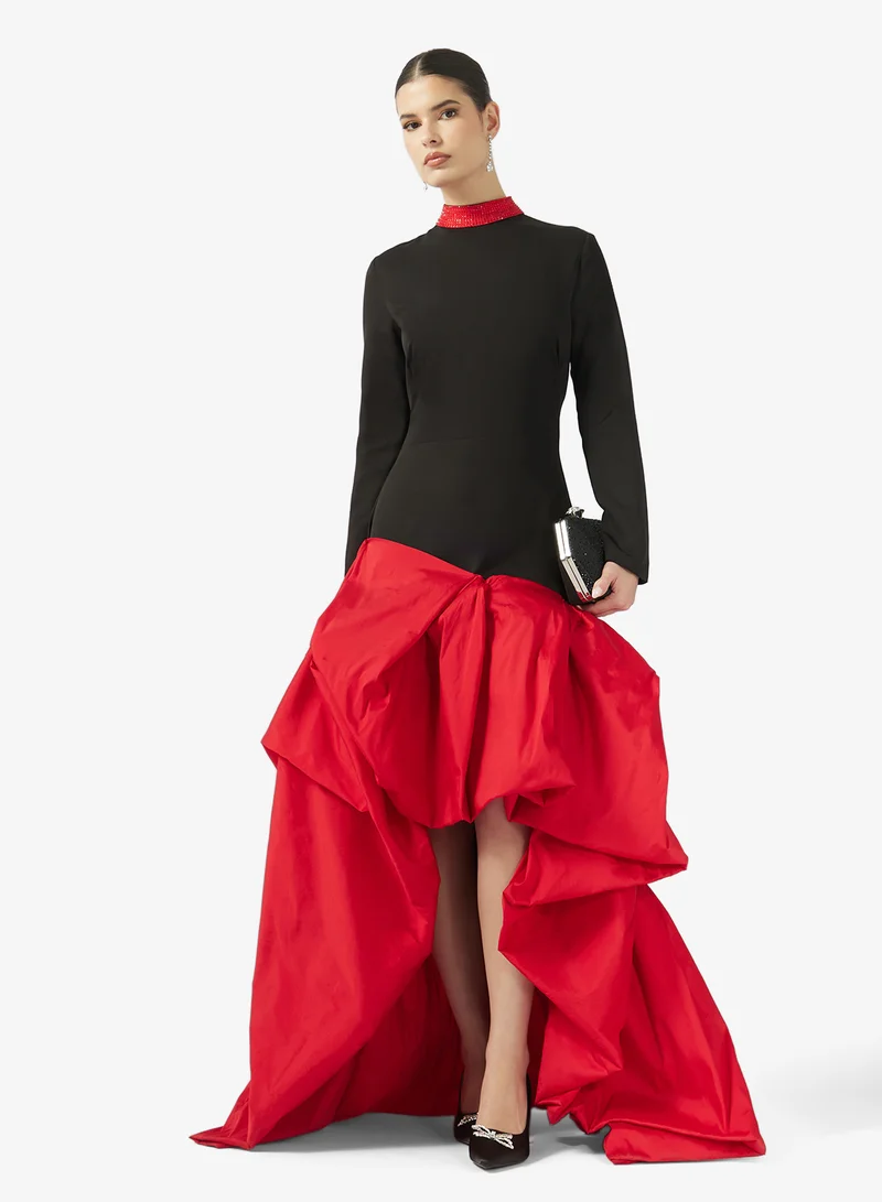 Namshi x  Contrast Toned Gown With Exaggerated Ruffle Hem for Women | Best Price UAE