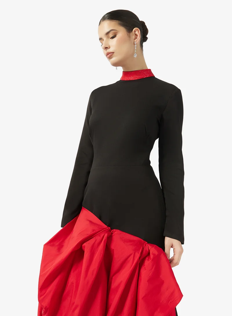 Namshi x  Contrast Toned Gown With Exaggerated Ruffle Hem for Women | Best Price UAE