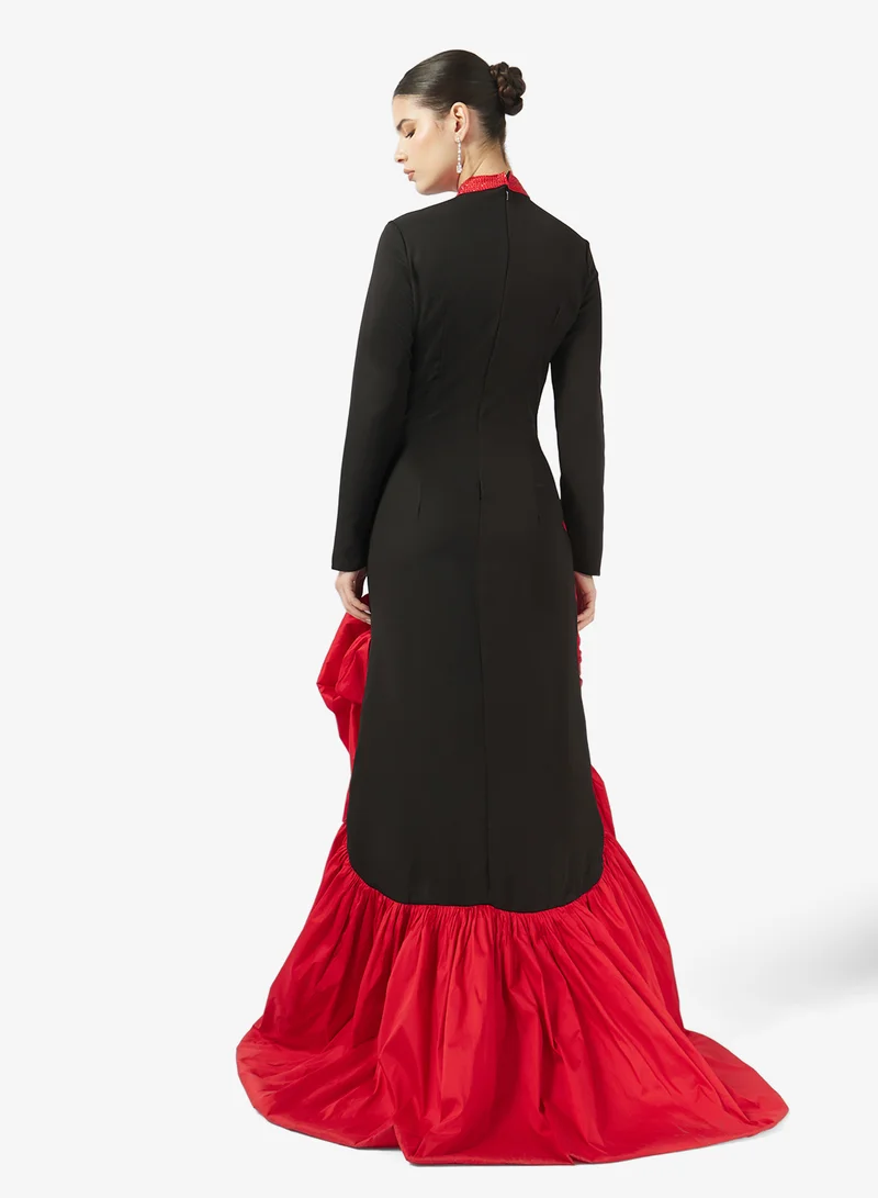 Namshi x  Contrast Toned Gown With Exaggerated Ruffle Hem for Women | Best Price UAE