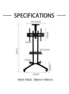 عربة تلفزيون متنقلة لشاشات تلفزيون LCD مسطحة LED مقاس 32-70بوصة من شاشات منحنية يصل وزنها إلى 88 رطلاً، حامل أرضي متدحرج برف قابل للتعديل مع عجلات كحامل محمول متحرك، بحد أقصى 700 × 460 مم - pzsku/Z199DF8D35C6204286E02Z/45/_/1733573296/4621230e-f7ae-447f-b96c-da514c2ffe64