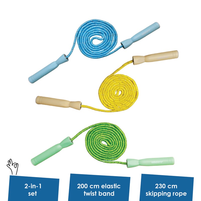 alldoro 2in1 Skipping Rope and Rubber Twist Set | 230cm Jump Rope | 200cm Elastic Band | Ribbed Handles | Outdoor Playground Toy Age 3+ - Image 2