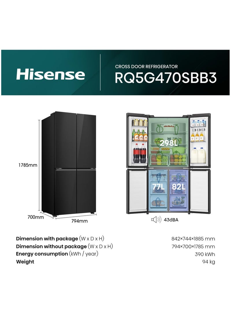 Hisense RQ5G470SBB3 - Cross Door American 457L Freezer Fridge, My Fresh Choice, Dual-Tech Cooling, Bottom Cooling System, Black Glass RQ5G470SBB3 Black - Image 3