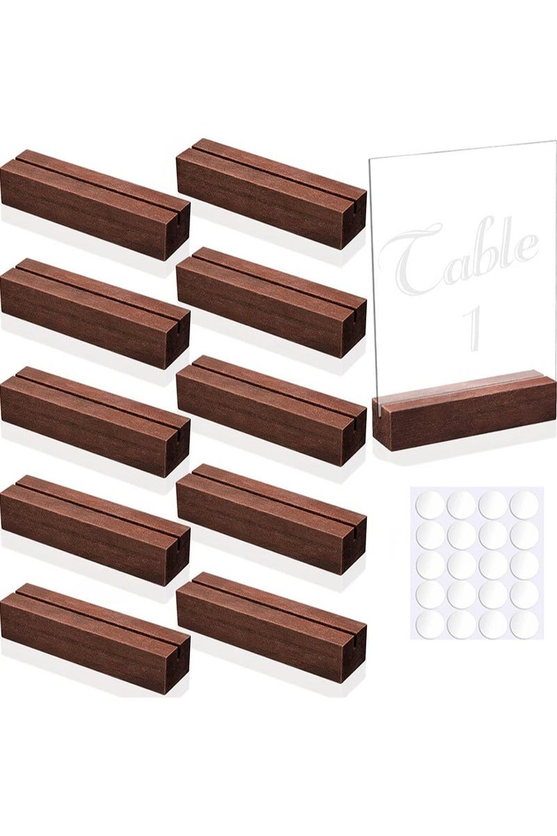 Aikanbo 10-Pack Wooden Seat Card Holders，Black Wooden Table Number Holder，Name Seat Card Holder，Event Party Tabletop Sign Holder，Wedding and Birthday Photo, Picture and Postcard Holder (Brown，2.5*6*1.5cm) - Image 1