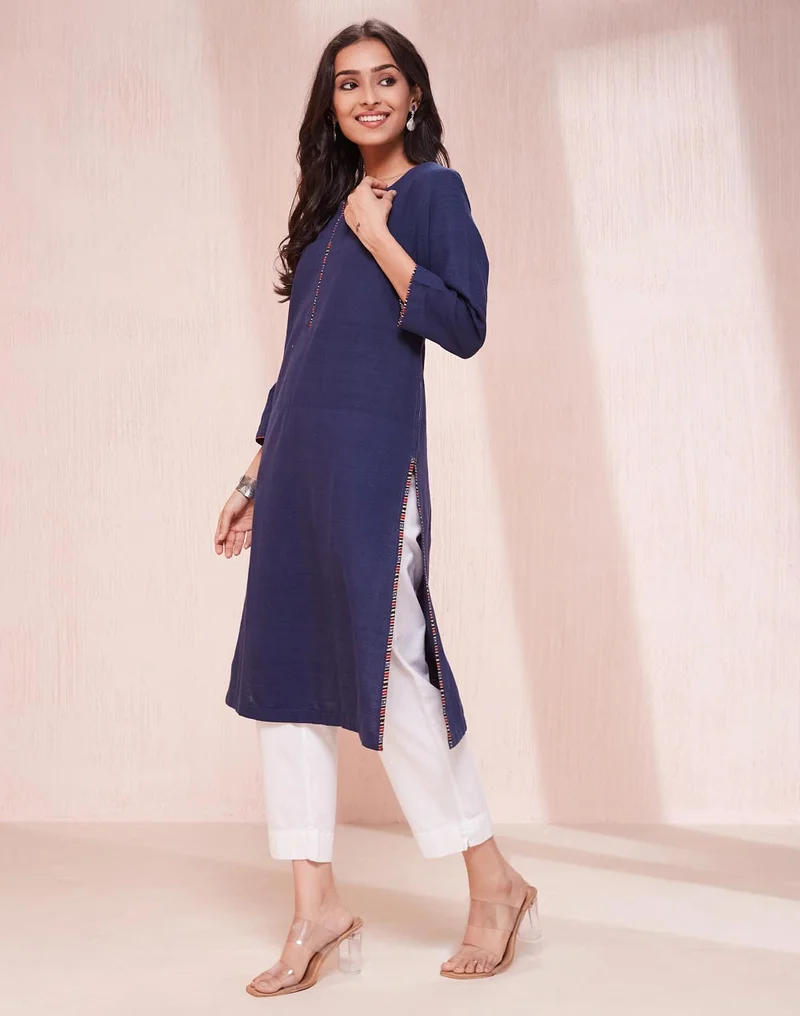 Fabindia Indigo Cotton  Knee Length Kurta