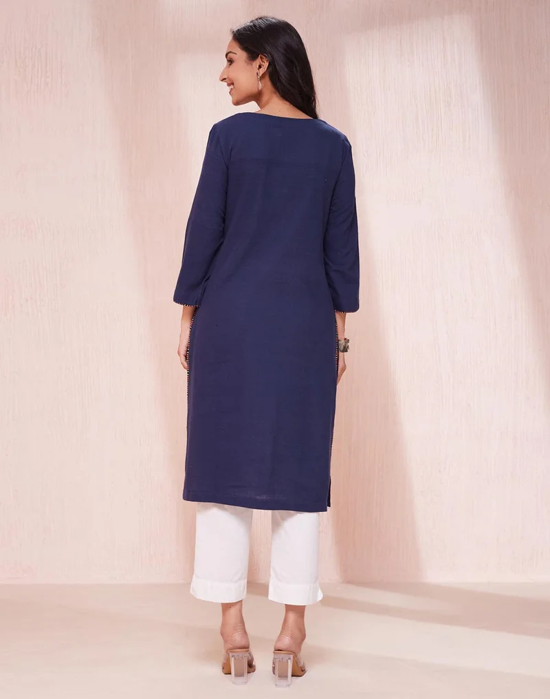 Fabindia Indigo Cotton  Knee Length Kurta