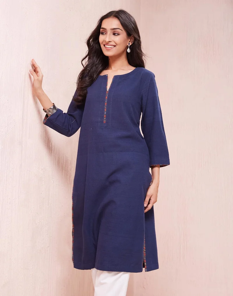 Fabindia Indigo Cotton  Knee Length Kurta