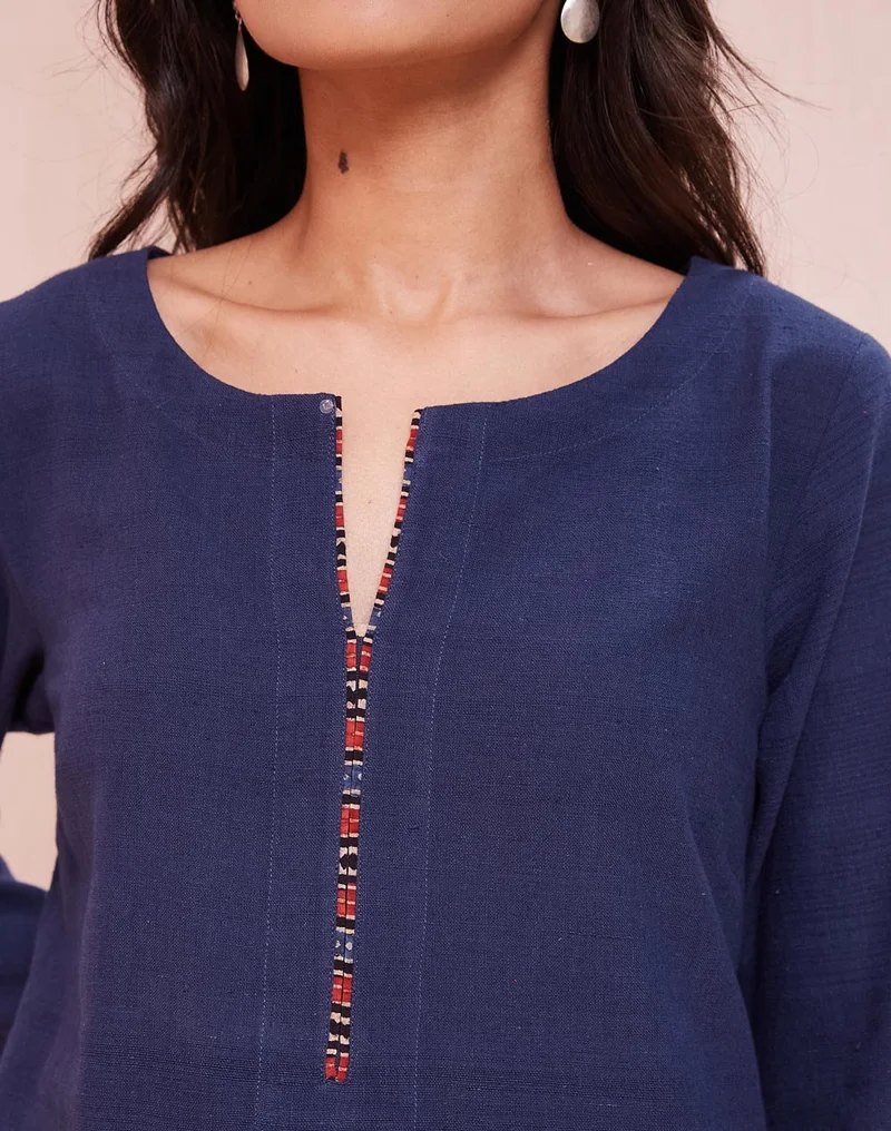 Fabindia Indigo Cotton  Knee Length Kurta