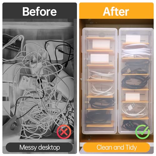 PAVSTINE 2 Pack Clear Cable Organizer Box with Lid, Plastic Charger Cable Cord Storage Organizer, Office Desk Organizers, Multifunctional Accessories Storage for Home Drawer Office, Stackable - Image 2