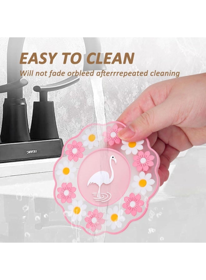 Flamingo Pink Flower-Shaped Drink Coasters Set of 2 , Non-Slip Silicone Coasters for Cups and Glasses, Heat Resistant and Cold Proof, Washable and Reusable Coasters for Coffee, Tea, Juice, Water, Soda, Cocktails, Soft Flexible Round Drink Mats, Stylish Home and Office Decor, Perfect for Protecting Wooden, Glass, Marble Tables from Scratches, Stains, Moisture and Noise, Ideal Gift for Coffee Lovers, Kids and Adults, 10cm Diameter 3D Flamingo Center Decorative Coaster Set for Living Room, Dining Table, Cafe, Bar, Kitchen Use. - Image 3