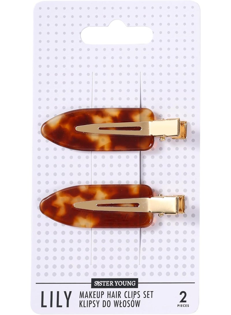 Sister Young LILY Hair Clips for Makeup & Hair Styling, Crimp-Free No Crease Hair Clips, 2 Pieces (Dark Brown) - Image 1