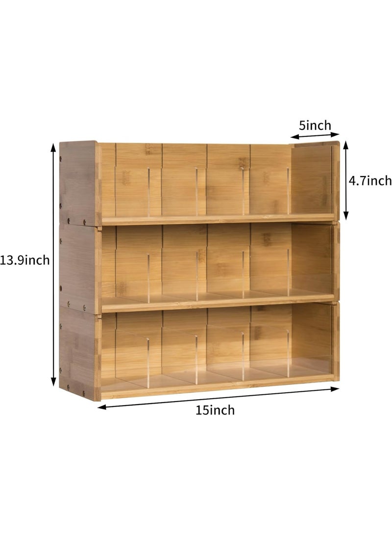 Generic 3-Tier Bamboo Tea Bag Organizer Box – Stackable Tea Storage Holder with Acrylic Front – Wall-Mountable Natural Wood Tea Chest for Tea Bags, Office Breakrooms, or Kitchen Cabinets - Image 2