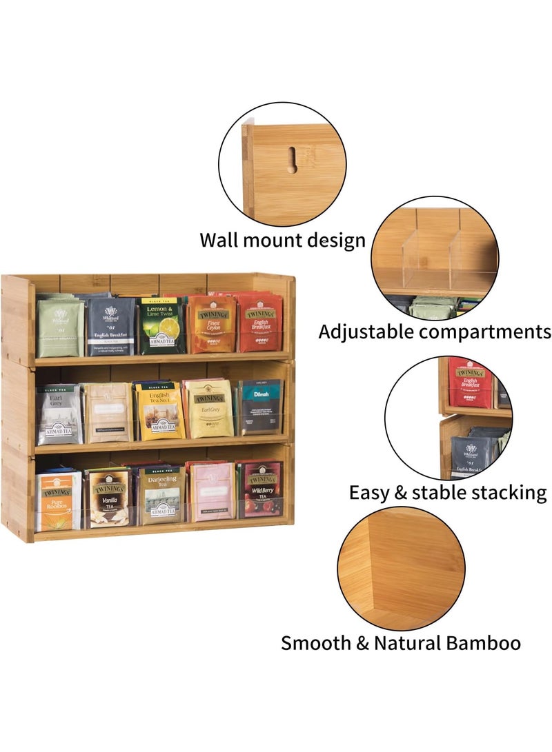 Generic 3-Tier Bamboo Tea Bag Organizer Box – Stackable Tea Storage Holder with Acrylic Front – Wall-Mountable Natural Wood Tea Chest for Tea Bags, Office Breakrooms, or Kitchen Cabinets - Image 5