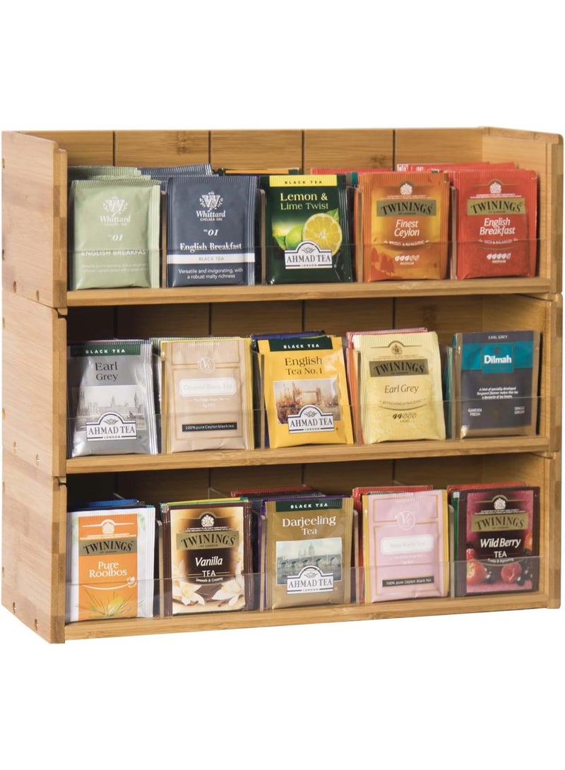Generic 3-Tier Bamboo Tea Bag Organizer Box – Stackable Tea Storage Holder with Acrylic Front – Wall-Mountable Natural Wood Tea Chest for Tea Bags, Office Breakrooms, or Kitchen Cabinets - Image 1