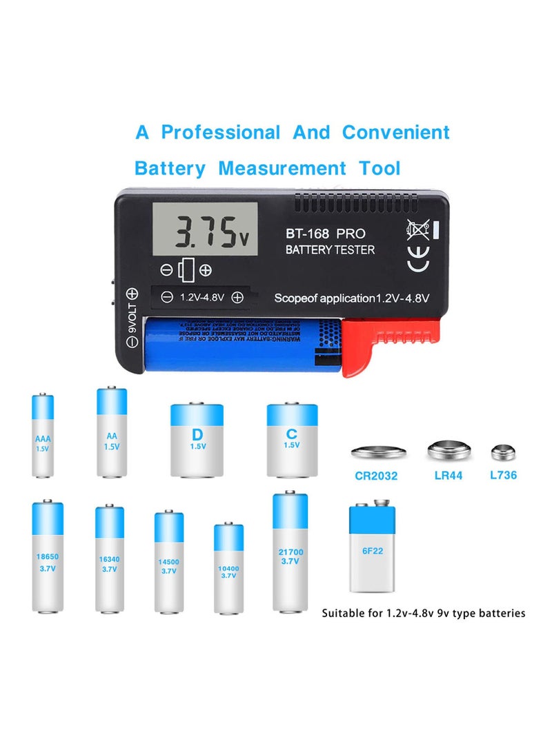 Excefore Battery Tester, 168PRO Digital LCD Battery Tester, 3 PCS Digital Battery Capacity Tester, for AA AAA C D 1.5V 3.7V 1.2~4.8V 9V Button Cell Batteries - Image 2