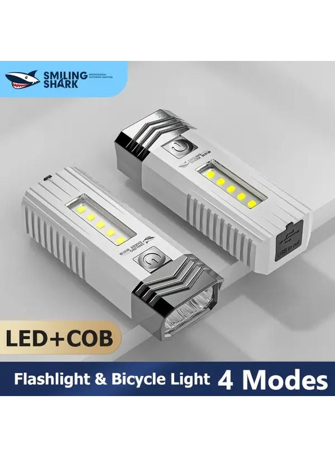White Smiling Shark LED Flashlight Rechargeable Type C 4 Modes Super Bright For Camping Hiking Emergency - Image 2