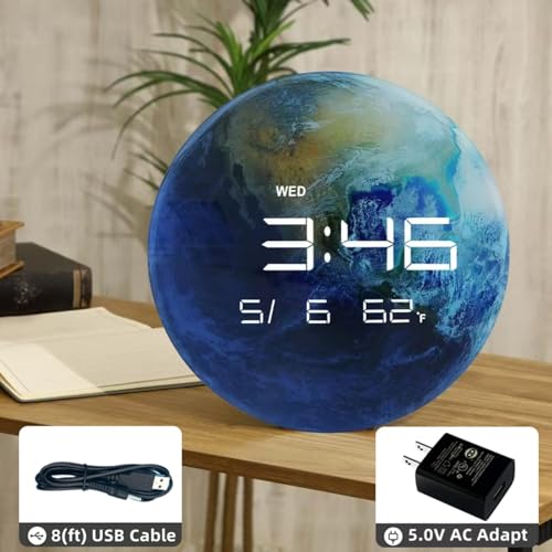 Nbdeal 13" Digital Wall Clock with LED Display, Calendar & Temperature, Automatic Dimming, 12/24hr Format, USB Powered, Wall & Desk Use - HUI-8859 - Image 3