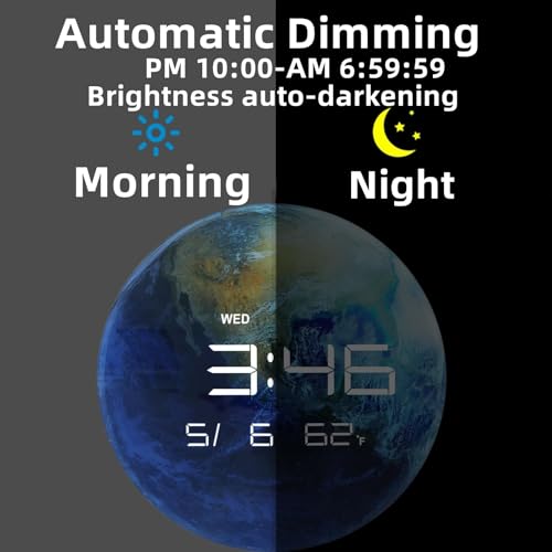 Nbdeal 13" Digital Wall Clock with LED Display, Calendar & Temperature, Automatic Dimming, 12/24hr Format, USB Powered, Wall & Desk Use - HUI-8859 - Image 4