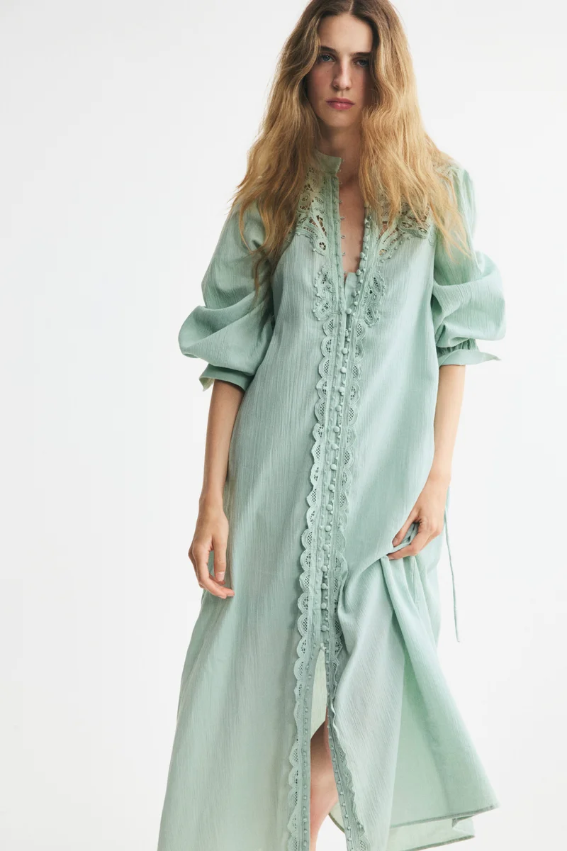Lace-detail cotton dress