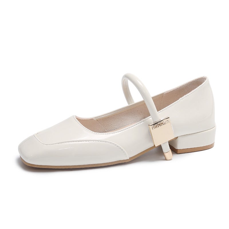 Soft Leather Buckle Belt Jane Mary Shoes Patent Leather Low-Top Single-Layer Shoes Women'S Soft Surface Soft Bottom Square Low-Heel Mule Shoes - Image 1