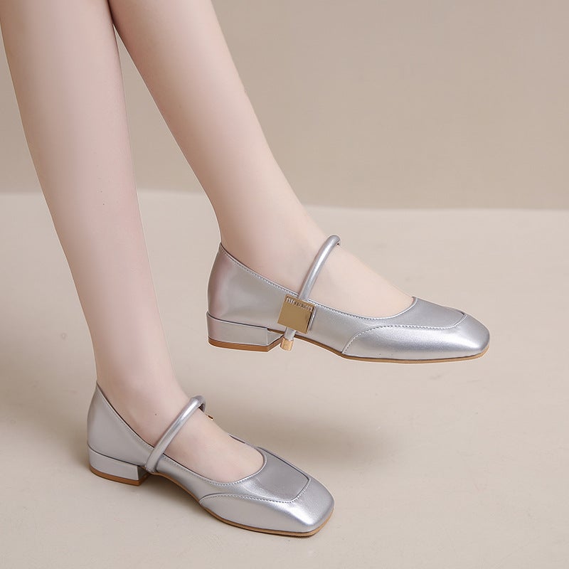 Soft Leather Buckle Belt Jane Mary Shoes Patent Leather Low-Top Single-Layer Shoes Women'S Soft Surface Soft Bottom Square Low-Heel Mule Shoes - Image 4