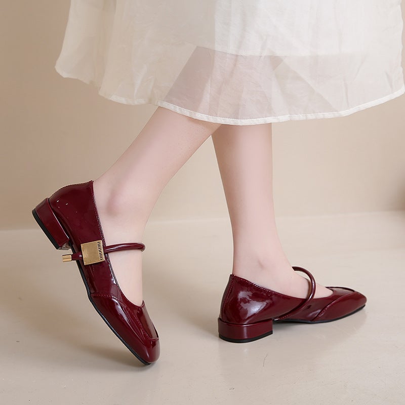 Soft Leather Buckle Belt Jane Mary Shoes Patent Leather Low-Top Single-Layer Shoes Women'S Soft Surface Soft Bottom Square Low-Heel Mule Shoes - Image 3