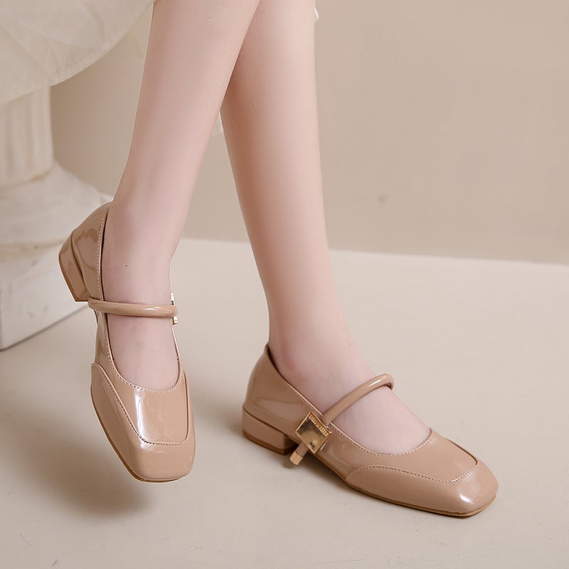 Soft Leather Buckle Belt Jane Mary Shoes Patent Leather Low-Top Single-Layer Shoes Women'S Soft Surface Soft Bottom Square Low-Heel Mule Shoes - Image 5