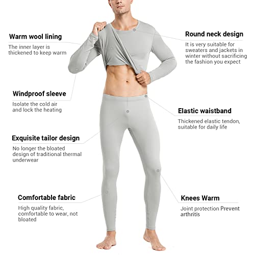 PISIQI Thermal Underwear Men Ultra-Soft Long Johns Set with Fleece Lined Base Layer Winter Skiing Warm Top & Bottom Grey - Image 2