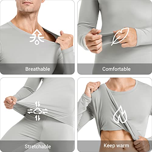 PISIQI Thermal Underwear Men Ultra-Soft Long Johns Set with Fleece Lined Base Layer Winter Skiing Warm Top & Bottom Grey - Image 3
