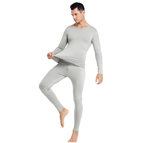 PISIQI Thermal Underwear Men Ultra-Soft Long Johns Set with Fleece Lined Base Layer Winter Skiing Warm Top & Bottom Grey - Image 4