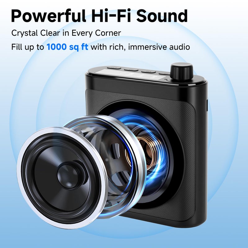 Sunnymark Portable Voice Amplifier with 2 Wireless Mic & Magnetic Lavalier, Portable Voice Amplifier for Teachers, Instructor, Meeting, Bluetooth Speaker Include Dual Microphone for Classroom, Yoga (Charcoal) - Image 3