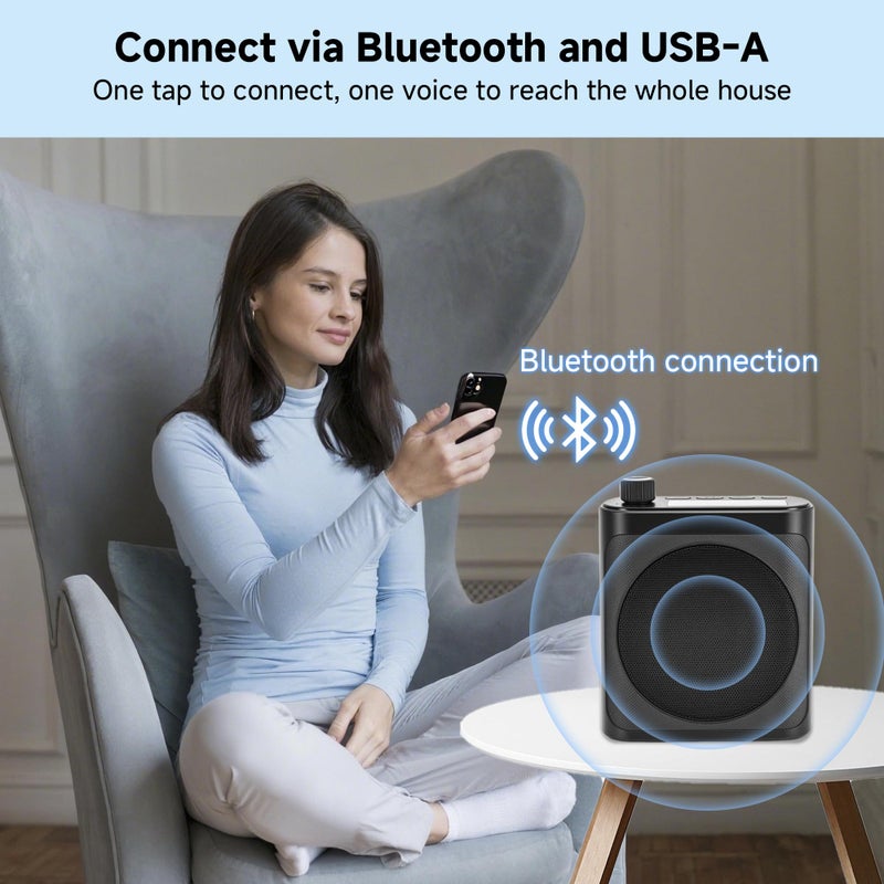 Sunnymark Portable Voice Amplifier with 2 Wireless Mic & Magnetic Lavalier, Portable Voice Amplifier for Teachers, Instructor, Meeting, Bluetooth Speaker Include Dual Microphone for Classroom, Yoga (Charcoal) - Image 4