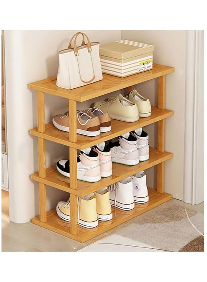 LINGWEI 4 Tier Bamboo Shoe Rack Free Standing Shoe Storage Organizer Wooden Shoe Shelf - Image 3