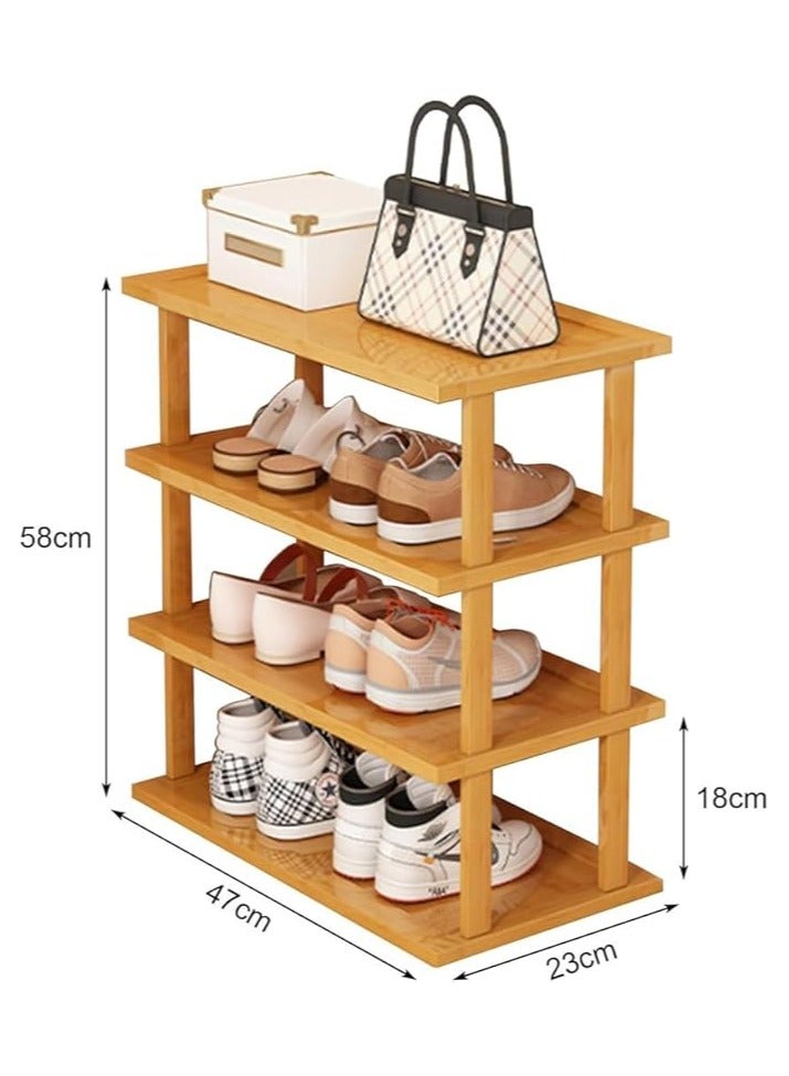 LINGWEI 4 Tier Bamboo Shoe Rack Free Standing Shoe Storage Organizer Wooden Shoe Shelf - Image 4