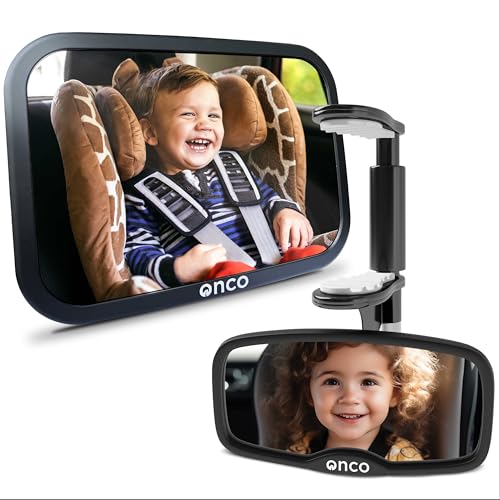 Onco Baby Car Mirror Bundle – Rear & Forward Facing Mirrors, Double Award-Winning, 100% Shatterproof & Shakeproof, 360° Rotation, Wide Convex View, Newborn Essentials - Image 1